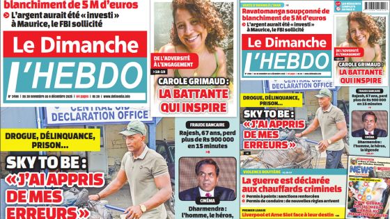 Voici la Une de Le Dimanche/L'Hebdo de ce Dimanche 23 Novembre 2025
