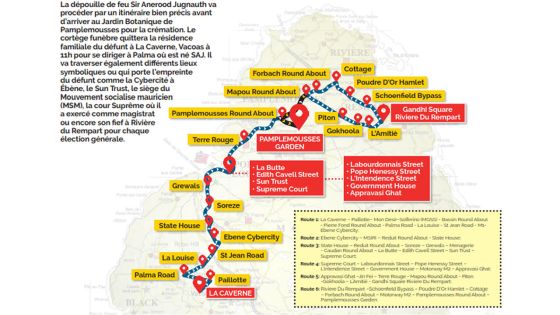 L’itinéraire du cortège funèbre de feu Sir Anerood Jugnauth