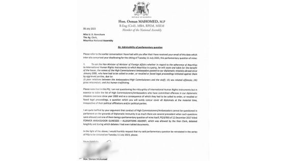 Rejet de questions parlementaires : une question d’Osman Mohamed sur les dépenses des anciens ambassadeurs refusée