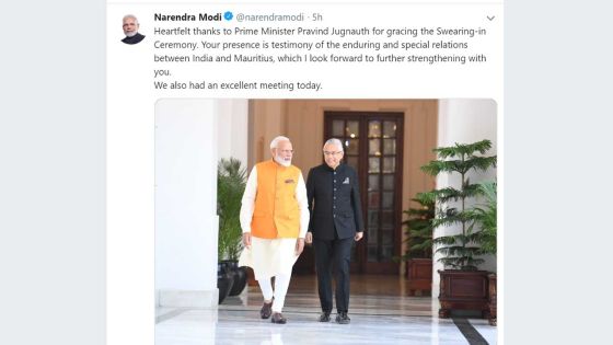 Prestation de serment : Modi remercie Pravind Jugnauth pour sa présence