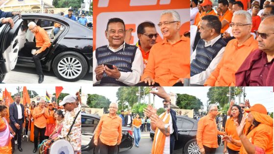 [En images] L'arrivée de Pravind Jugnauth au meeting de l'alliance MSM-ML-LM à Vacoas.