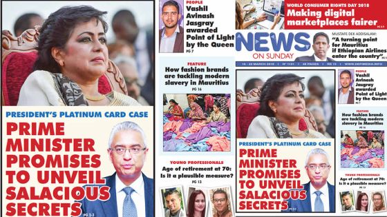 Voici la Une de News On Sunday de ce vendredi 16 mars