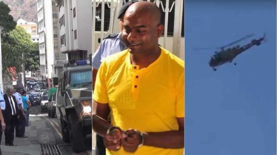 Blindé et hélicoptère pour la comparution de Peroomal Veeren