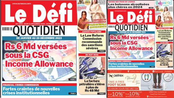 Voici la une du Défi Quotidien de ce Jeudi 21 Décembre 2023