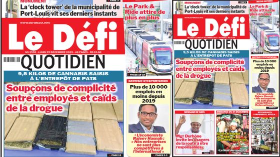 Voici la une du Défi Quotidien de ce Lundi 25 Décembre 2023