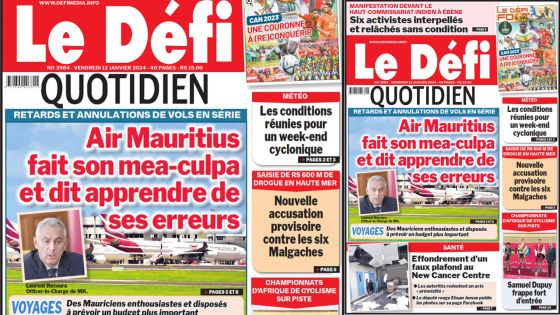 Voici la une du Défi Quotidien de ce Vendredi 12 Janvier 2024