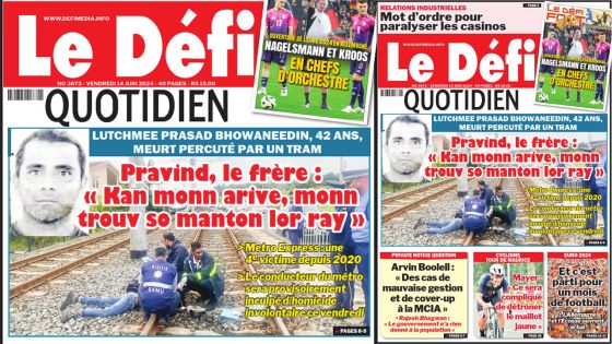 Voici la une du Défi Quotidien de ce Vendredi 14 Juin 2024