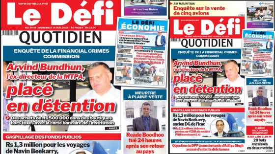 Voici la une du Défi Quotidien de ce Mercredi 14 Mai 2025