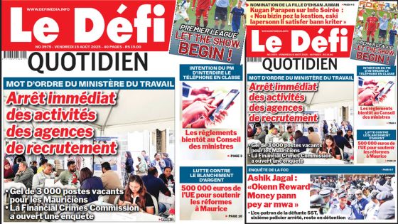 Voici la une du Défi Quotidien de ce Vendredi 15 Août 2025