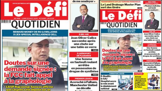 Voici la une du Défi Quotidien de ce Lundi 25 Août 2025