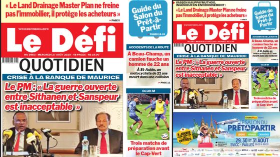 Voici la une du Défi Quotidien de ce Mercredi 27 Août 2025