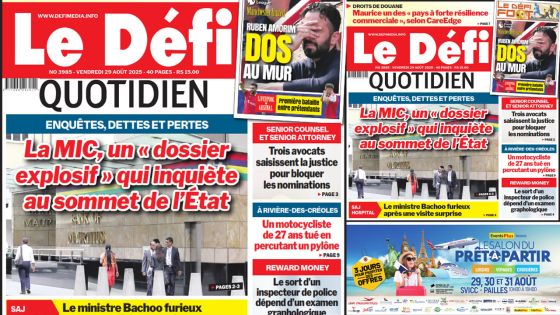 Voici la une du Défi Quotidien de ce Vendredi 29 Août 2025