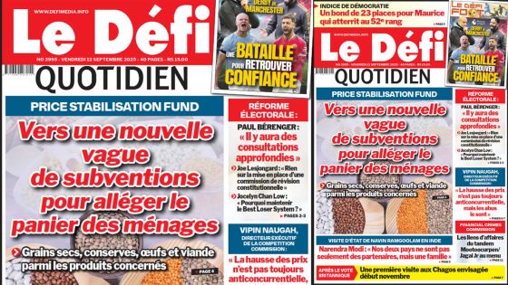 Voici la une du Défi Quotidien de ce Vendredi 12 Septembre 2025