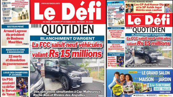 Voici la une du Défi Quotidien de ce Mercredi 01 Octobre 2025