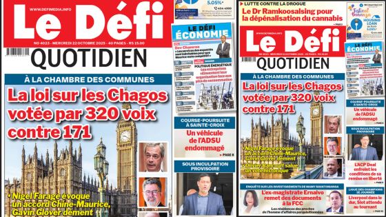 Voici la une du Défi Quotidien de ce Mercredi 22 Octobre 2025