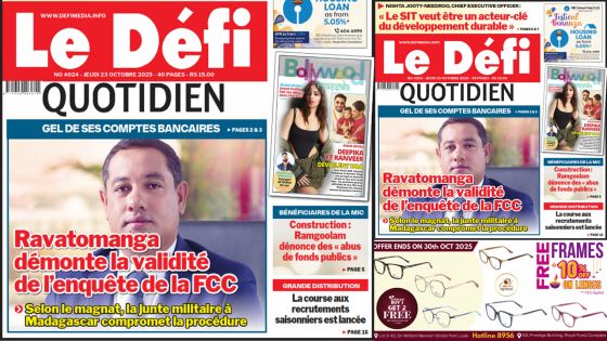 Voici la une du Défi Quotidien de ce Jeudi 23 Octobre 2025