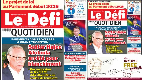 Voici la une du Défi Quotidien de ce Jeudi 20 Novembre 2025