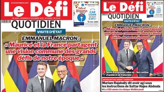 Voici la une du Défi Quotidien de ce Vendredi 21 Novembre 2025