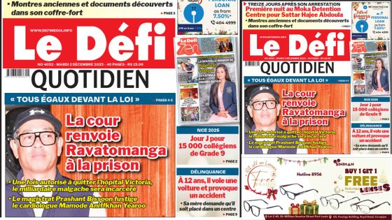 Voici la une du Défi Quotidien de ce Mardi 02 Decembre 2025