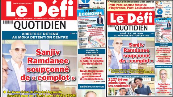 Voici la une du Défi Quotidien de ce Mercredi 03 Decembre 2025