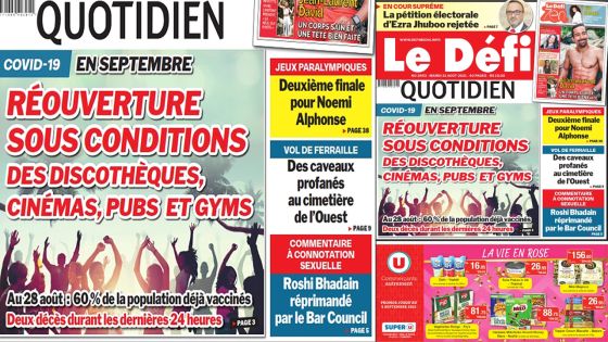 Voici la Une du Défi Quotidien de ce mardi 31 Août 2021