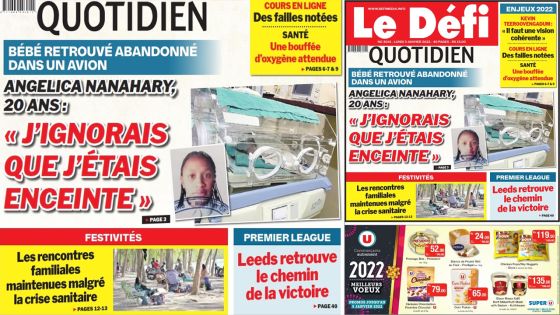 Voici la une du Défi Quotidien de ce lundi 03 janvier 2022