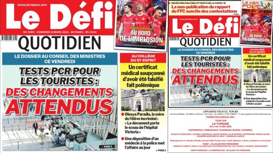 Voici la une du Défi Quotidien de ce vendredi 11 mars 2022