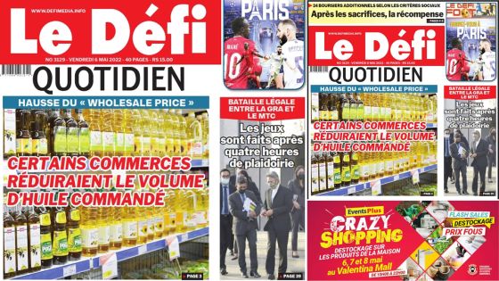 Voici la une du Défi Quotidien de ce vendredi 06 Mai 2022