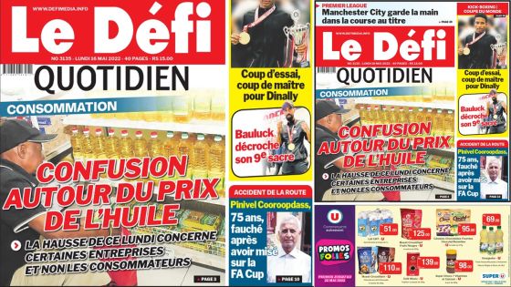 Voici la une du Défi Quotidien de ce lundi 16 Mai 2022