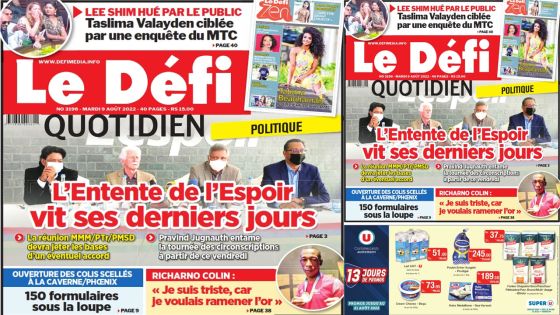 Voici la une du Défi Quotidien de ce mardi 09 Août 2022