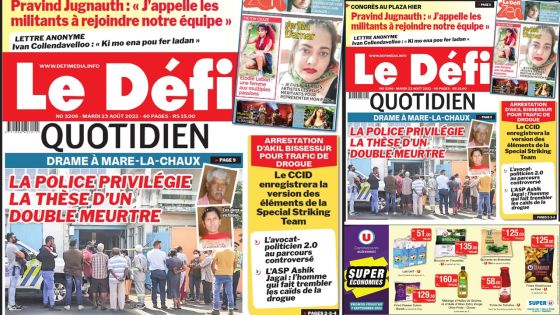 Voici la une du Défi Quotidien de ce mardi 23 Août 2022