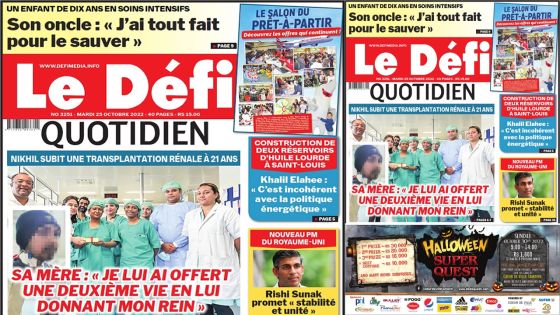 Voici la une du Défi Quotidien de ce mardi 25 Octobre 2022