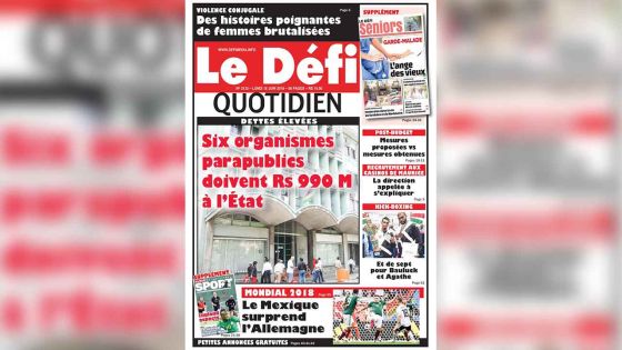 Voici la Une du Defi Quotidien de ce lundi 18 juin 2018