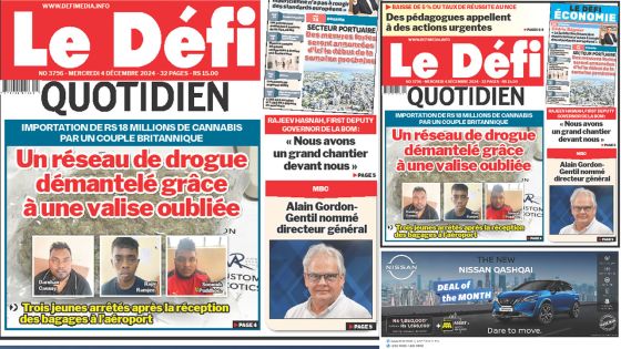 Voici la une du Défi Quotidien de ce Mercredi 04 Décembre 2024