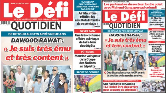 Voici la une du Défi Quotidien de ce Lundi 09 Décembre 2024