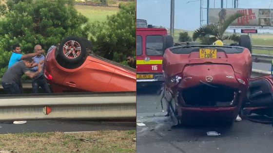 Piton : une voiture finit sa course les quatre roues en l’air en voulant éviter un véhicule
