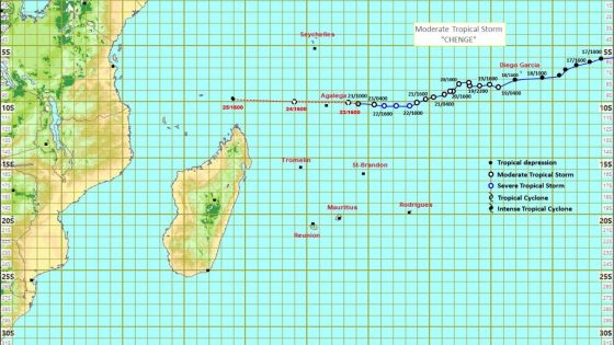 Météo : Chenge devrait passer à environ 50 km au nord d’Agaléga ce soir