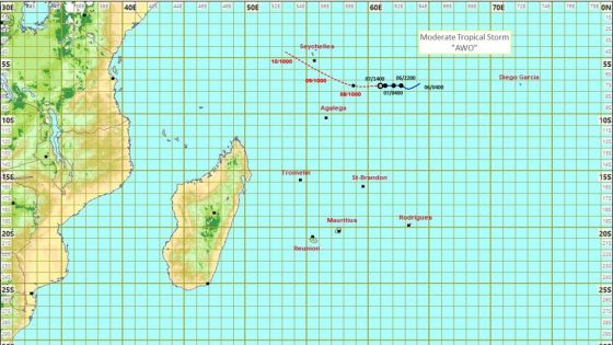 Météo : une tempête tropicale nommée Awo évolue au nord-est d’Agalega