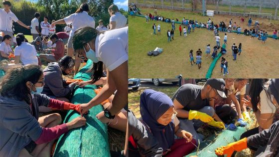 [En images] Lutte contre la pollution du Wakashio : des flotteurs de paille fabriqués par des collégiens