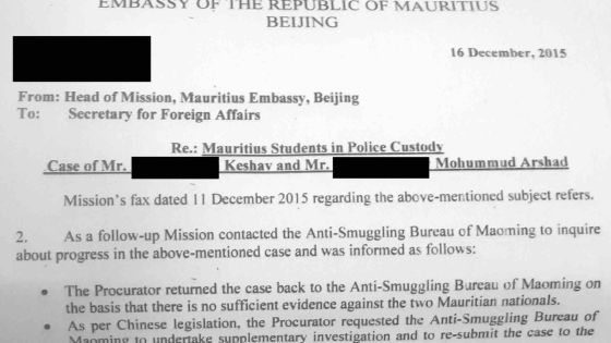 Condamnés en Chine pour trafic de drogue: deux étudiants mauriciens disent avoir été manipulés par un Nigérian