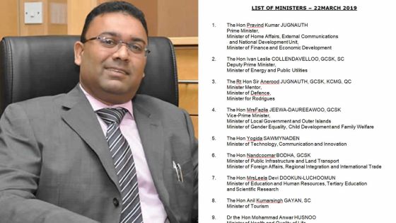 Après la démission de Lutchmeenaraidoo, Yogida Sawmynaden en 5e position dans la hiérarchie gouvernementale