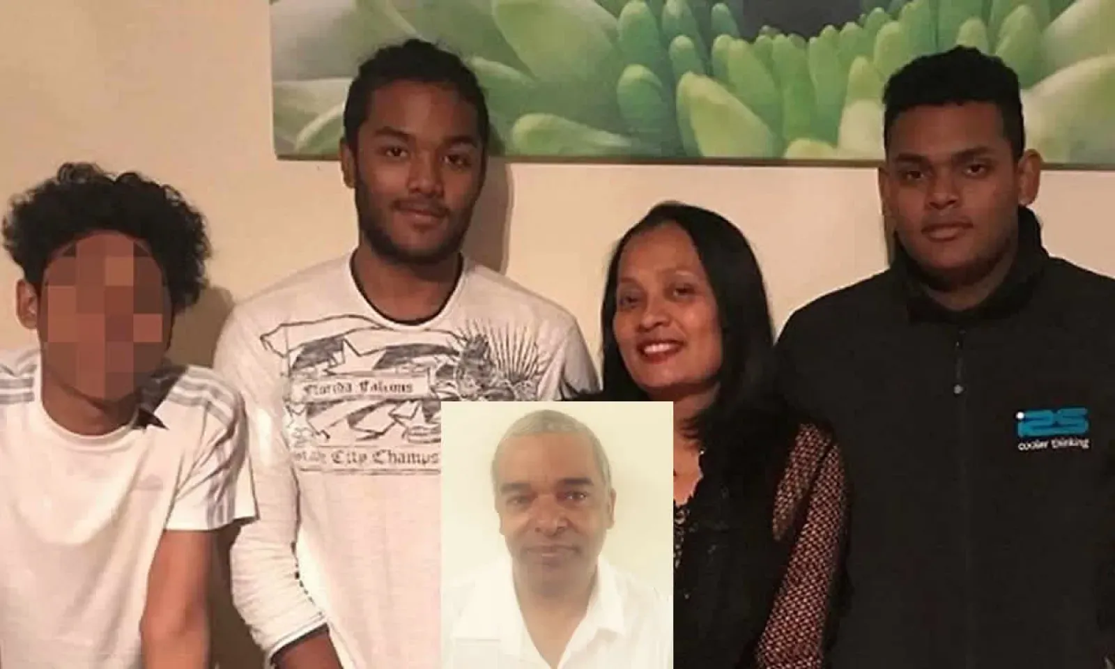 Mary Ragoobeer et ses trois fils, Scotty, Sean et Shane. En médaillon José Ragoobeer.