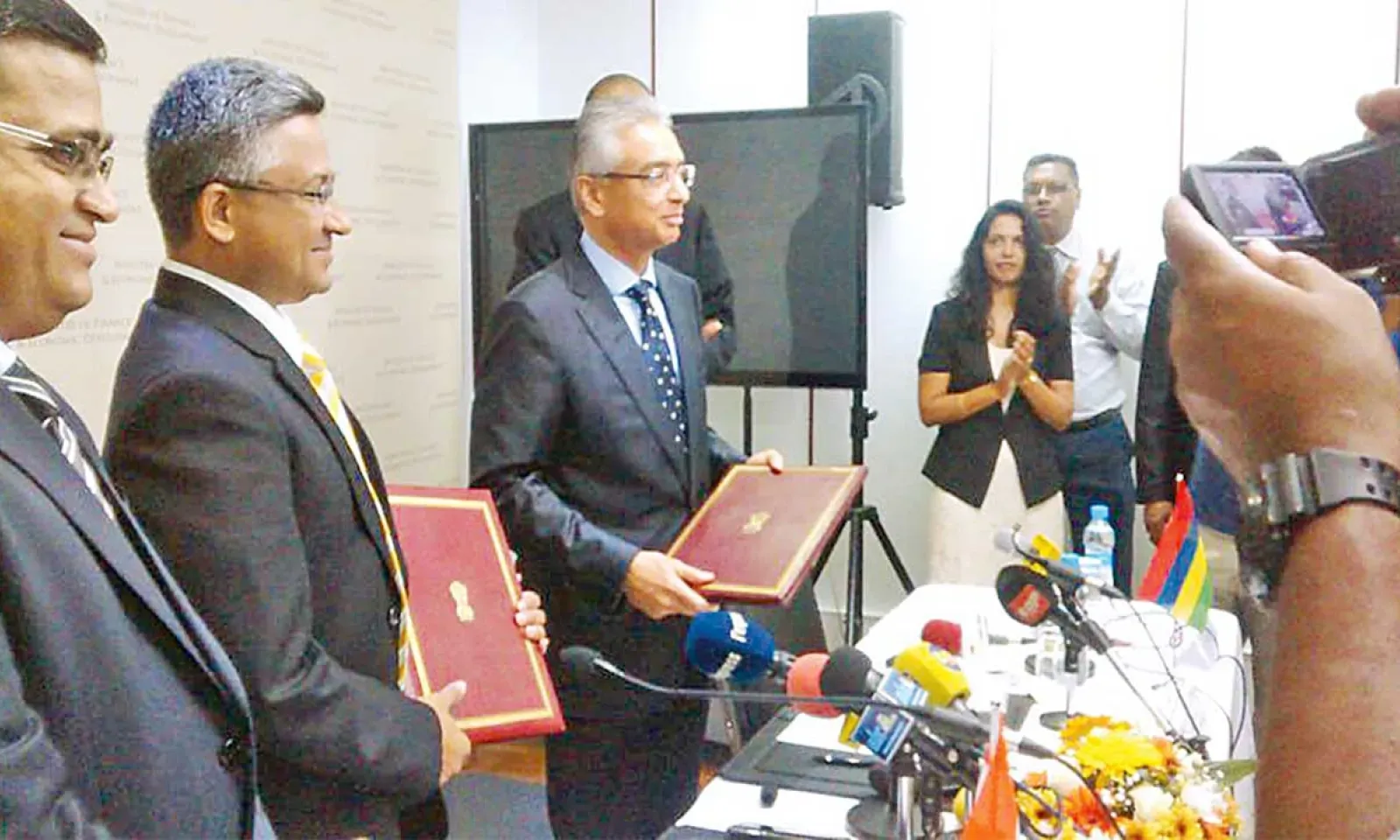 Finance Minister Pravind Jugnauth and Abhay  Thakur