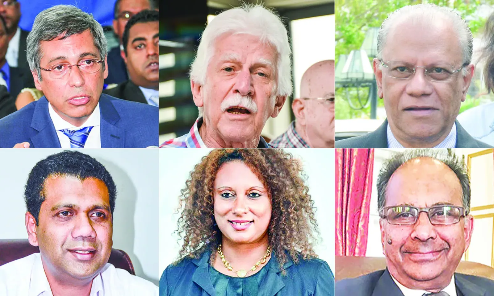 Xavier-Luc Duval, Paul Bérenger, Navin Ramgoolam, Kavi Ramano, Danielle Selvon et Alan Ganoo.