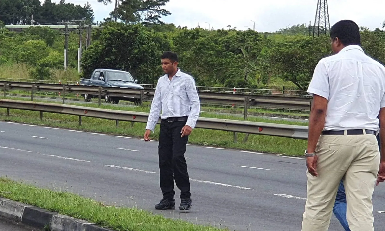 Le chauffeur Ashfaar Domun lors de la reconstitution des faits.