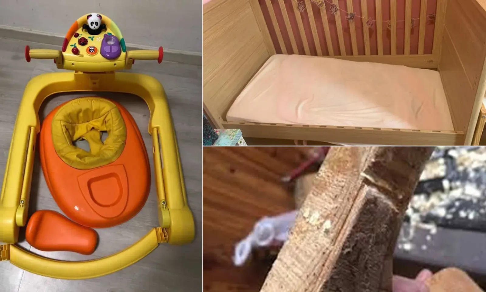 Le berceau et le jeu de l'enfant d'un an ont été endommagés lors des incidents.