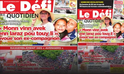 Voici la Une du Défi Quotidien de ce lundi 01 février 2021