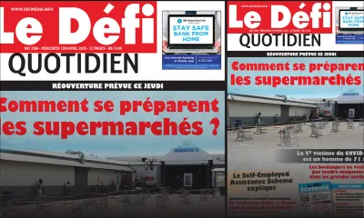 Voici la Une du Defi Quotidien de ce mercredi 01 avril 2020