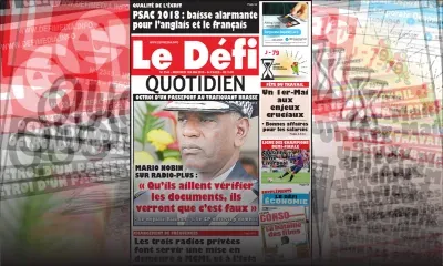 Voici la Une du Defi Quotidien de ce mercredi 01 mai 2019