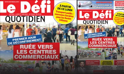 Voici la Une du Defi Quotidien de ce lundi 01 juin 2020